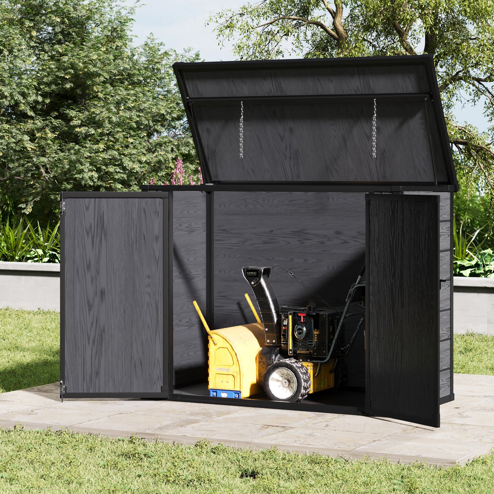 Wood Grain Finish Garden Tool/Bin Storage Shed